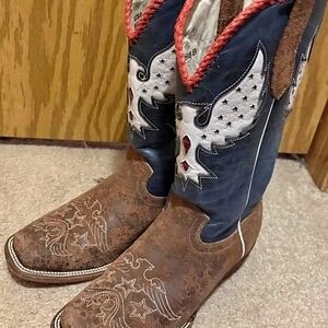 Men's Brown and Blue Western Boots